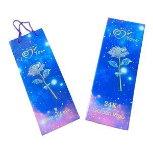 Colorful Artificial Flower Galaxy Plastic Rose with Love-Shaped Stand Unique Pre